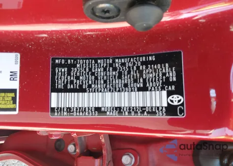 2020 Toyota Corolla Le из США, поврежденный, VIN 5YFEPRAE7LP139018